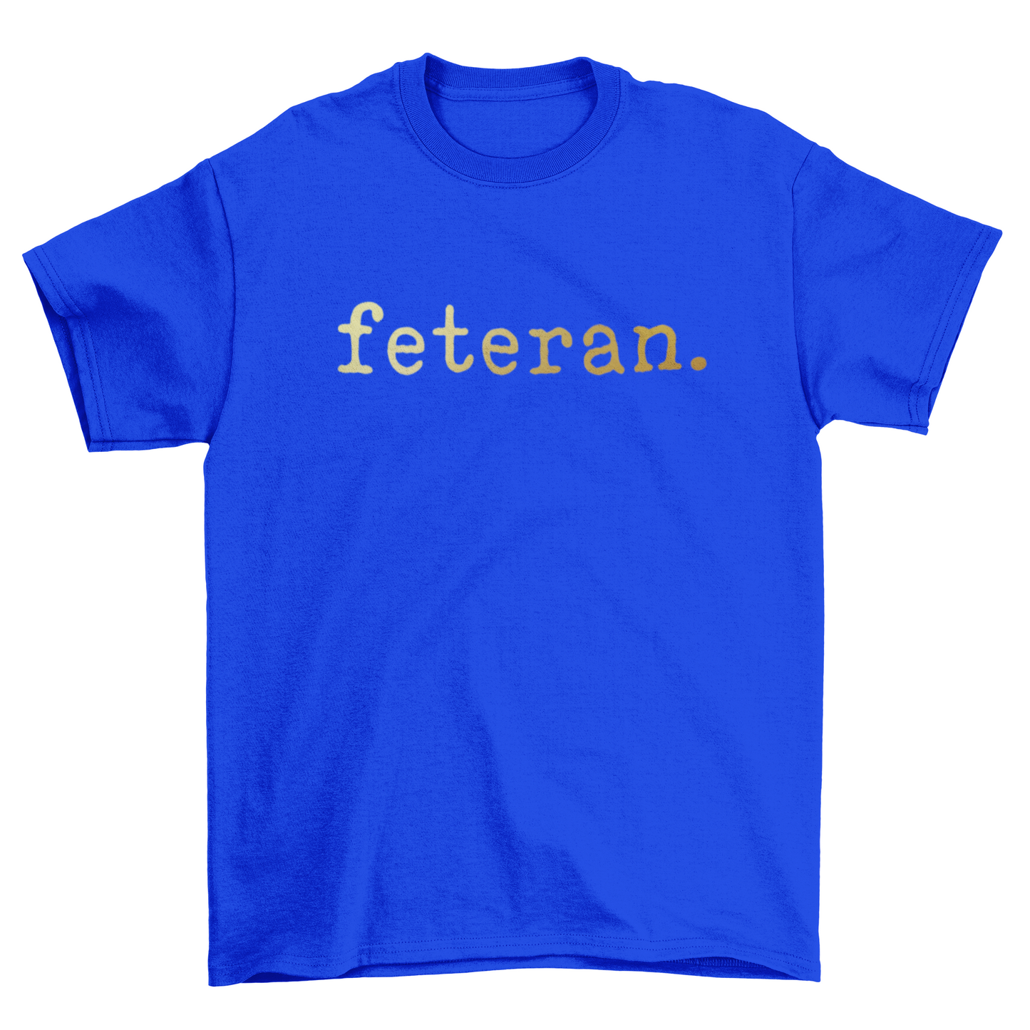 Feteran Short Sleeve Blue T-Shirt with Gold Text