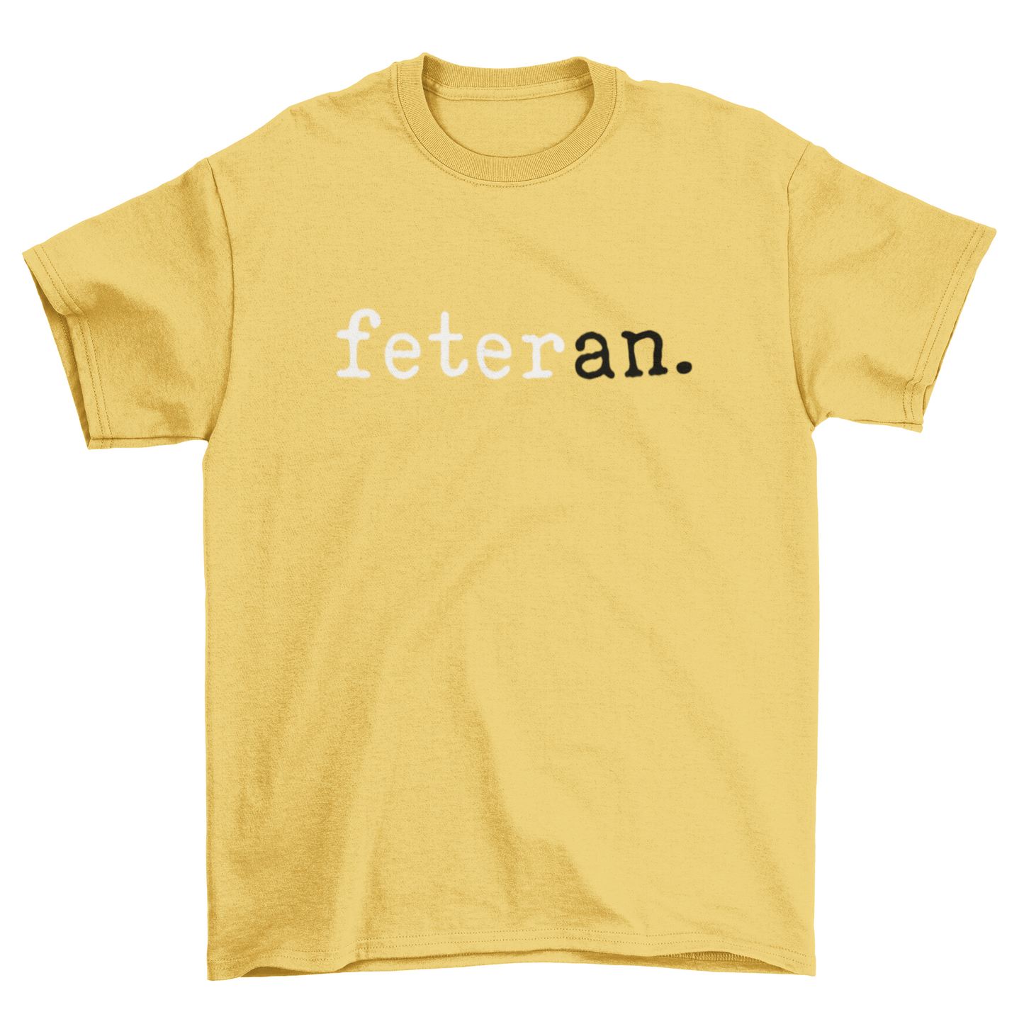 Feteran Short Sleeve Yellow T-Shirt with White and Black Text