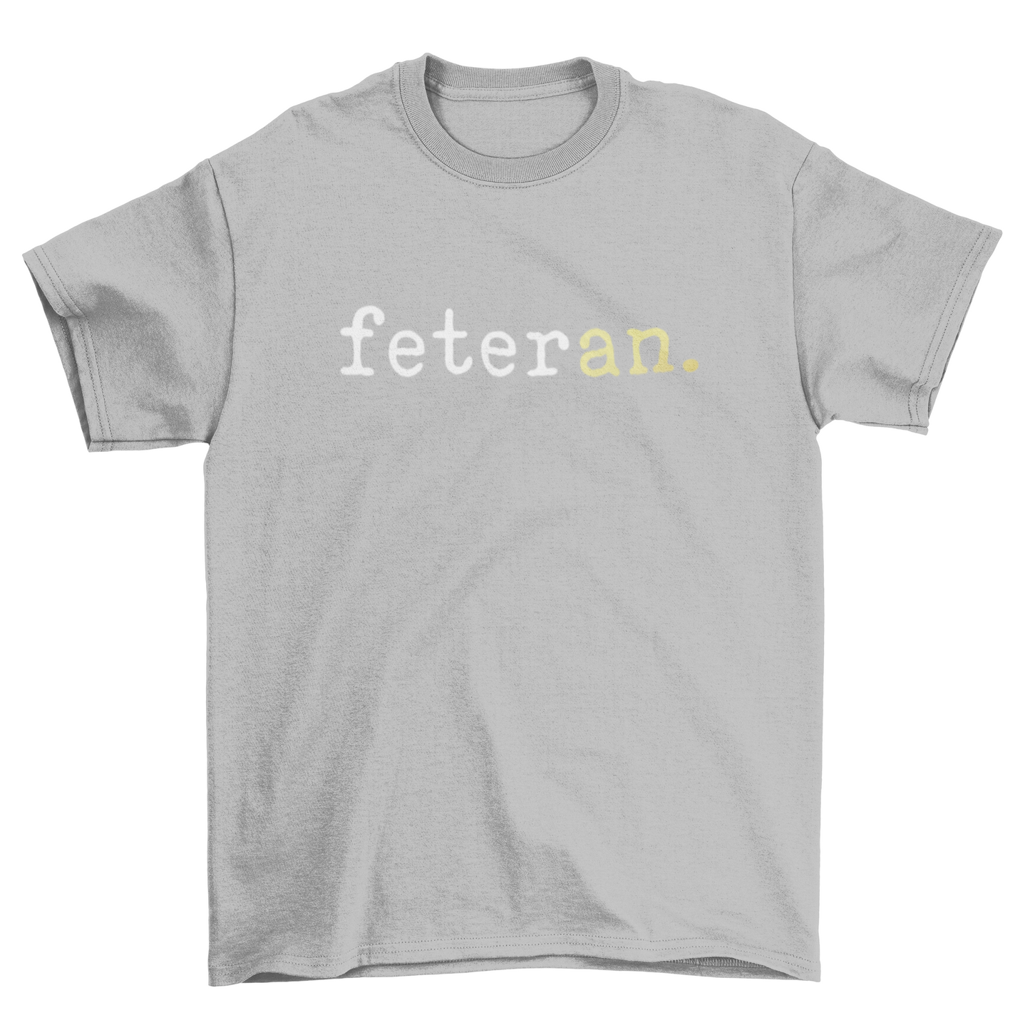 Feteran Short Sleeve Gray T-Shirt with White and Gold Text