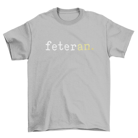 Feteran Short Sleeve Gray T-Shirt with White and Gold Text